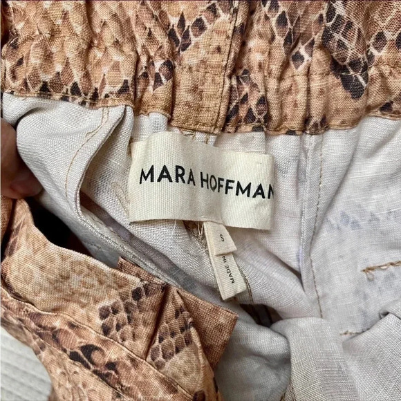 Mara Hoffman Valerie Snake Print Paperbag Waist Pants Size Small Neutral Linen - Picture 15 of 16